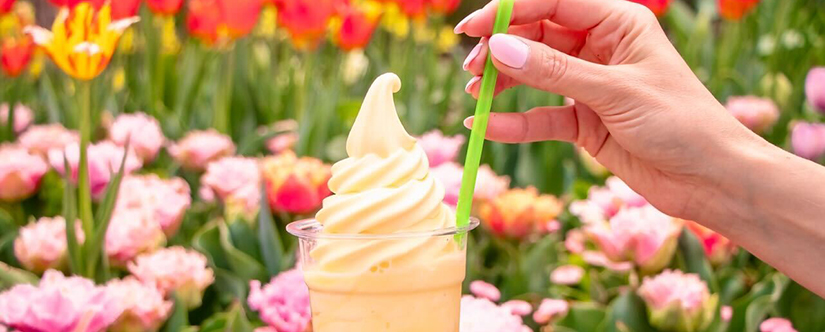pinapple soft serve float in front of flowers