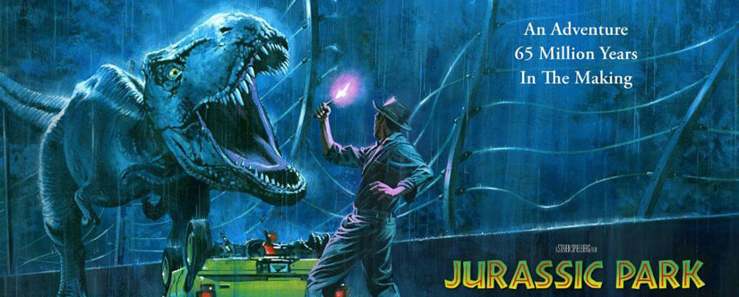 drawing of t-rex escaping containment next to words