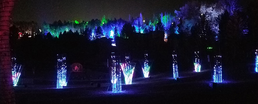 light columns on hill in display