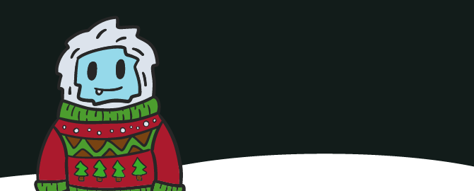 illustrated yeti wearing red and green sweater