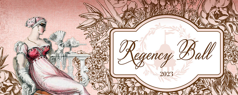 illustrated woman next to Regency Ball in script font
