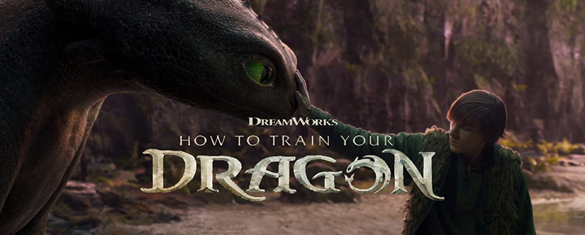 How to train your Dragon, young boy petting black dragon head