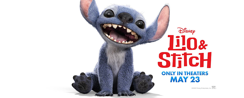 Lilo & Stitch, blue fuzzy creature with big ears sitting and smiling