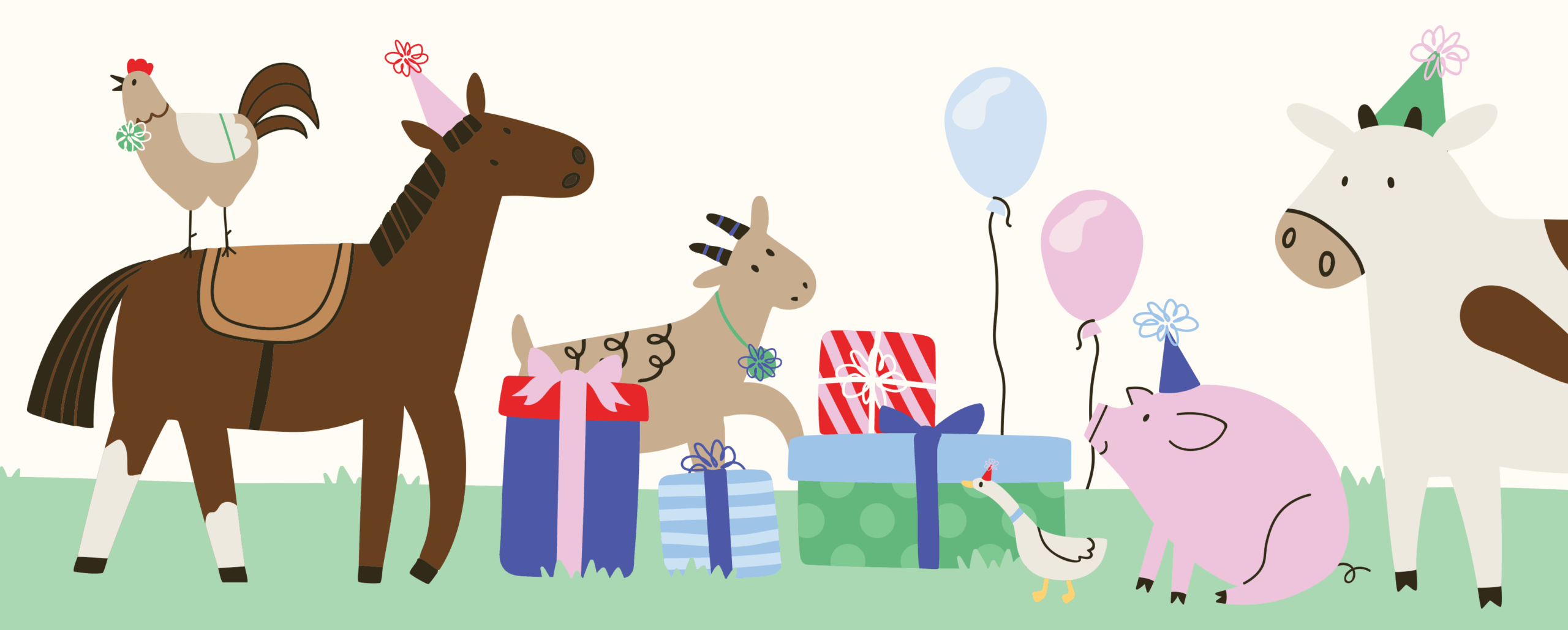 illustrated animals at birthday part at curiosity farms