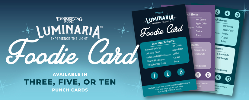 Luminaria Foodie card, shows 3 different punch pass options