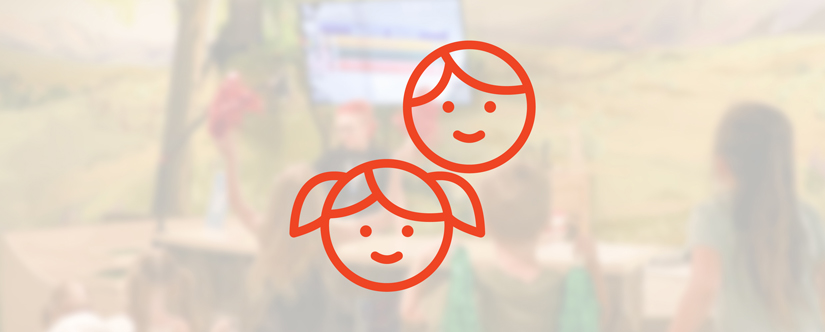 illustrated children over photo of families and kids at Thanksgiving Point