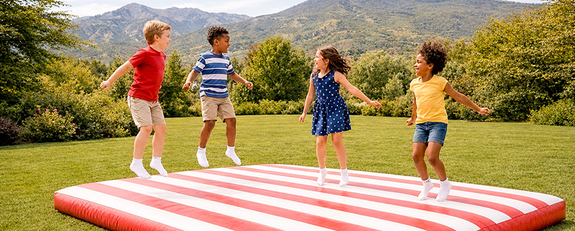 kids jumping on bounce pad