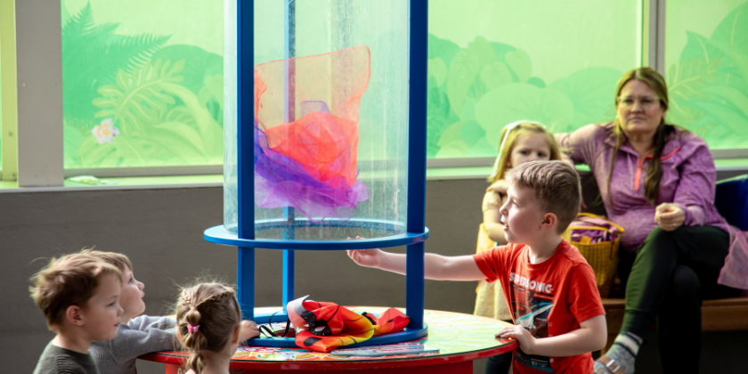Children participating in a STEM learning program at the Butterfly Biosphere.