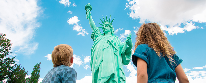 giant flag statue of liberty