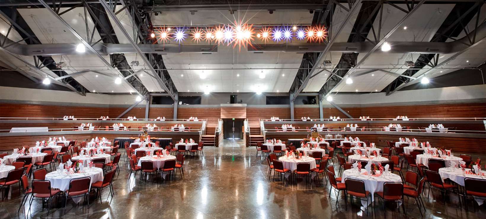 large room with round tables set